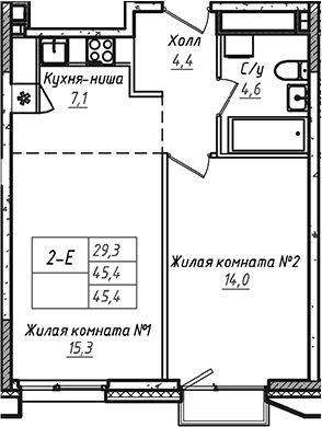 Планировка — УНО.Соколиная гора, 2-комн., 45 м²