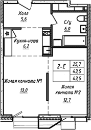 Планировка — УНО.Соколиная гора, 2-комн., 44 м²
