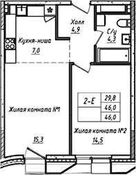 Планировка — УНО.Соколиная гора, 2-комн., 46 м²
