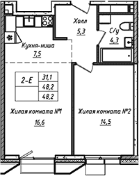 Планировка — УНО.Соколиная гора, 2-комн., 48 м²