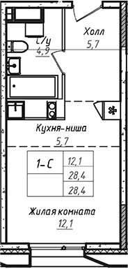 Планировка — УНО.Соколиная гора, Студия, 28 м²