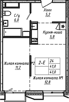 Планировка — УНО.Соколиная гора, 2-комн., 41 м²