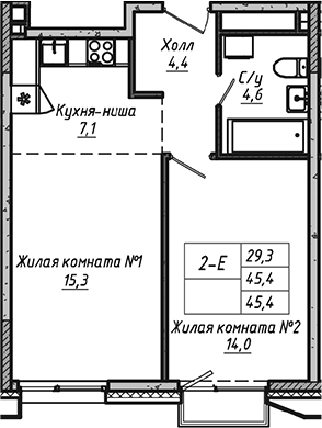 Планировка — УНО.Соколиная гора, 2-комн., 45 м²