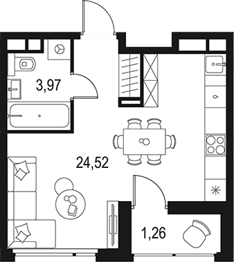 Планировка — Левел Лесной, Студия, 28 м²