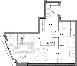 Планировка — Dream RIVA, Студия, 29 м²
