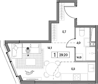 Планировка — Dream RIVA, Студия, 29 м²