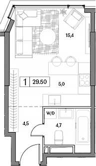 Планировка — Dream RIVA, Студия, 30 м²