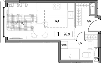 Планировка — Dream RIVA, Студия, 29 м²