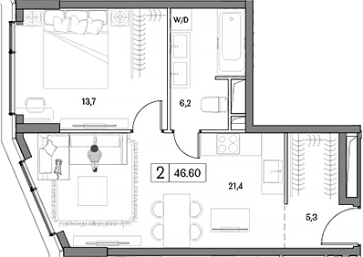 Планировка — Dream RIVA, 2-комн., 47 м²