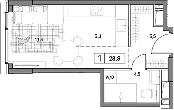 Планировка — Dream RIVA, Студия, 29 м²