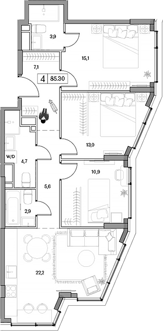 Планировка — Dream RIVA, 4-комн., 85 м²