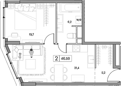 Планировка — Dream RIVA, 2-комн., 47 м²