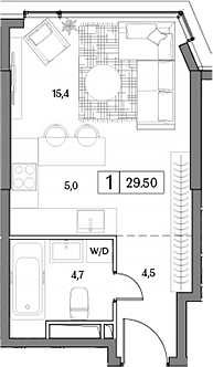 Планировка — Dream RIVA, Студия, 30 м²