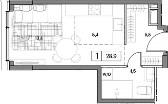 Планировка — Dream RIVA, Студия, 29 м²