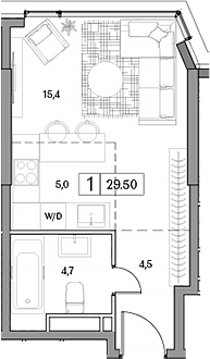 Планировка — Dream RIVA, Студия, 30 м²