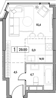 Планировка — Dream RIVA, Студия, 30 м²