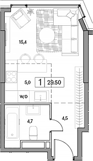 Планировка — Dream RIVA, Студия, 30 м²