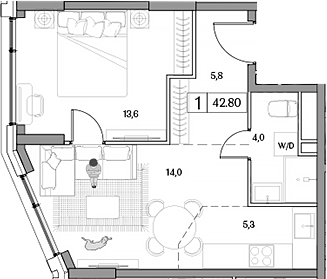 Планировка — Dream RIVA, 2-комн., 43 м²
