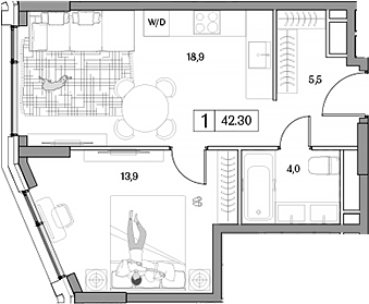 Планировка — Dream RIVA, 2-комн., 42 м²