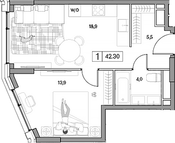 Планировка — Dream RIVA, 2-комн., 42 м²