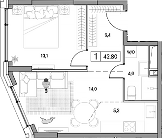 Планировка — Dream RIVA, 2-комн., 43 м²