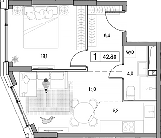 Планировка — Dream RIVA, 2-комн., 43 м²