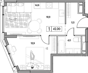 Планировка — Dream RIVA, 2-комн., 42 м²