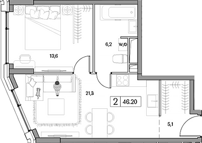 Планировка — Dream RIVA, 2-комн., 46 м²