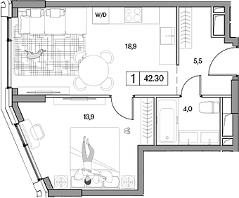 Планировка — Dream RIVA, 2-комн., 42 м²