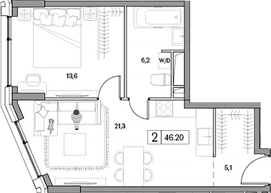 Планировка — Dream RIVA, 2-комн., 46 м²