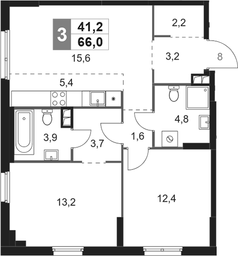 Планировка — Sydney City, 3-комн., 66 м²