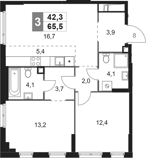 Планировка — Sydney City, 3-комн., 66 м²