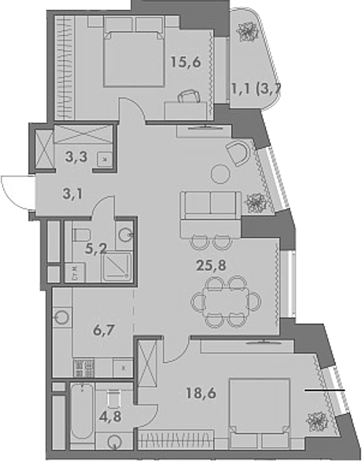 Планировка — Родина Парк, 3-комн., 83 м²