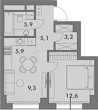 Планировка — Родина Парк, 2-комн., 42 м²