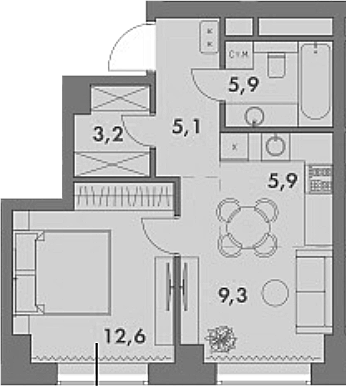 Планировка — Родина Парк, 2-комн., 42 м²