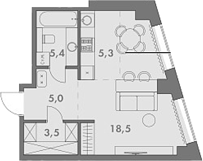 Планировка — Родина Парк, Студия, 38 м²
