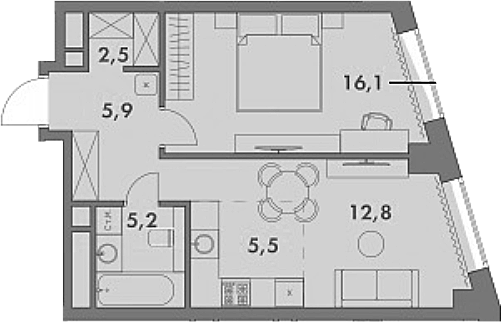 Планировка — Родина Парк, 2-комн., 48 м²