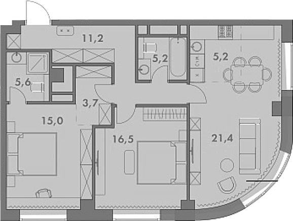Планировка — Родина Парк, 3-комн., 84 м²