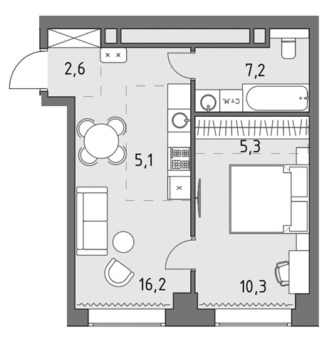 Планировка — Родина Парк, 2-комн., 47 м²