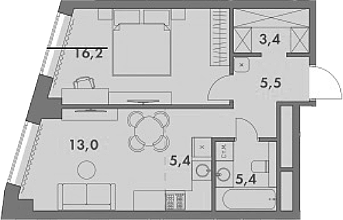 Планировка — Родина Парк, 2-комн., 49 м²