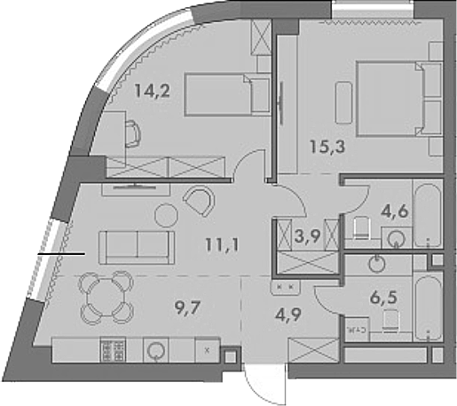 Планировка — Родина Парк, 3-комн., 70 м²