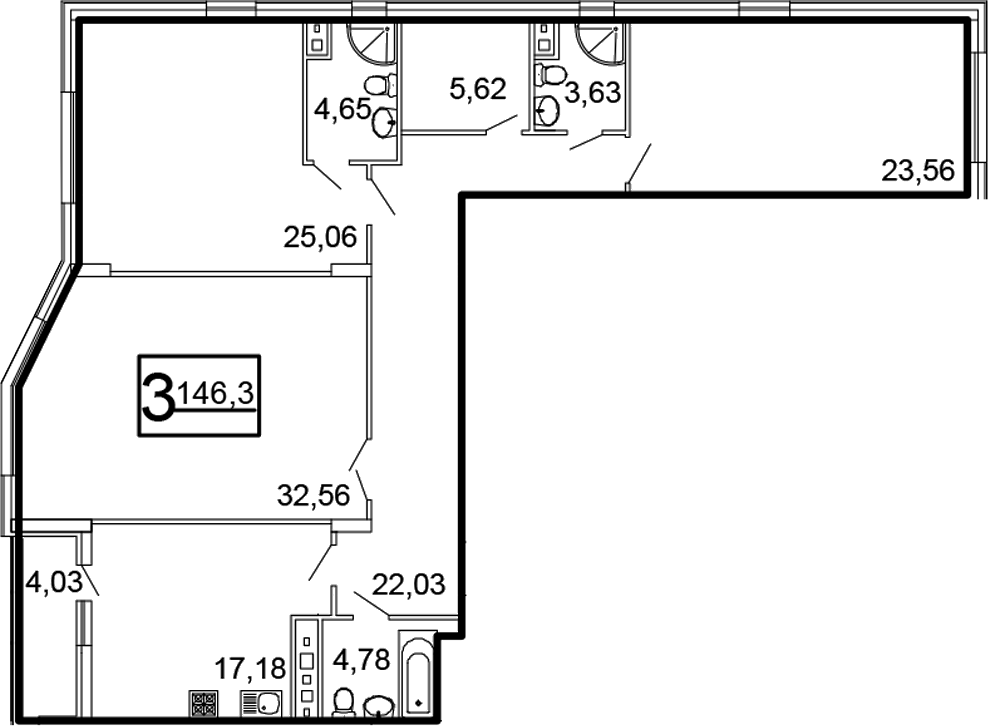 Планировка — Дубровка, 4-комн., 144 м²
