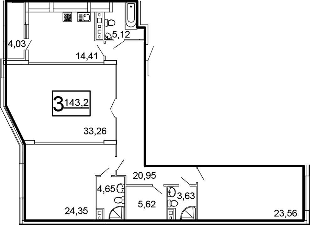 Планировка — Дубровка, 3-комн., 143 м²