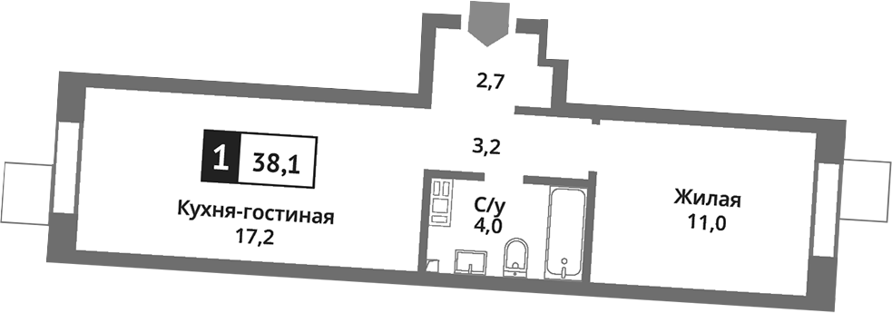 Планировка — Никольский квартал Отрада, 2-комн., 38 м²
