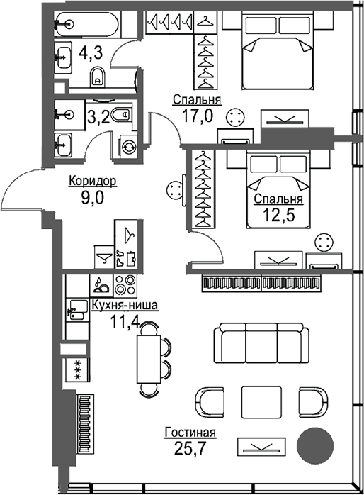 Планировка — Слава, 3-комн., 83 м²