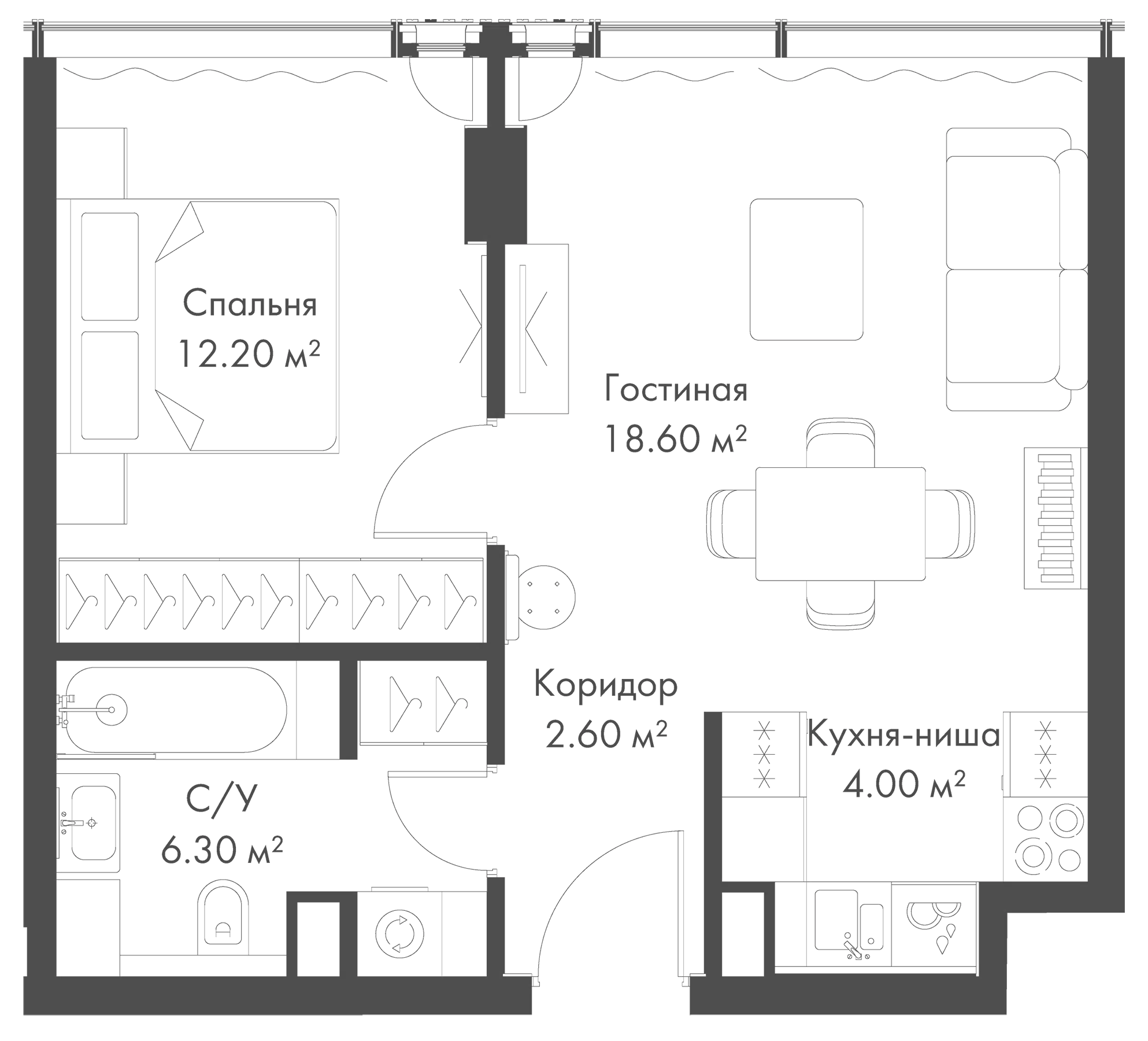 Планировка — Слава, 2-комн., 44 м²