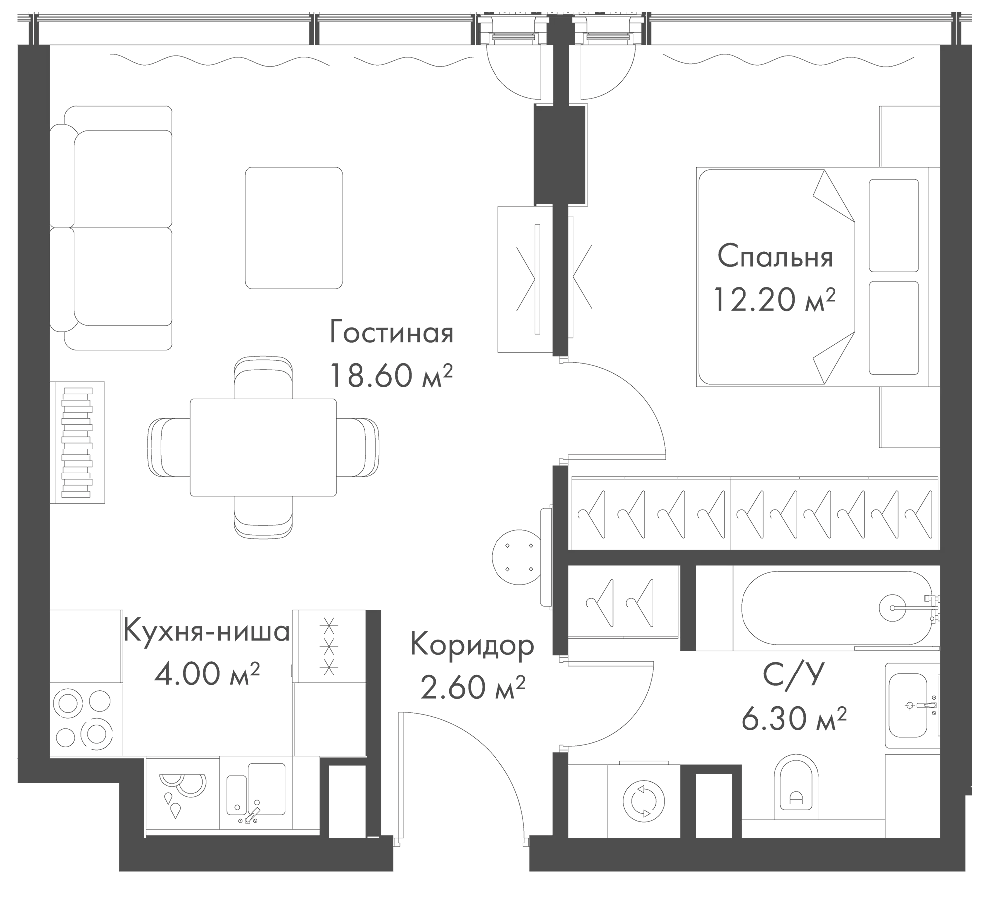 Планировка — Слава, 2-комн., 44 м²