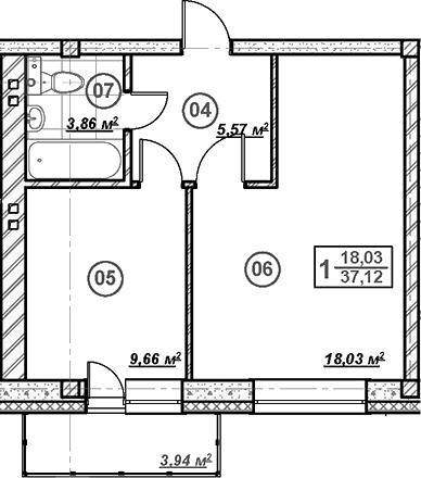 Планировка — Ликино, 1-комн., 37 м²