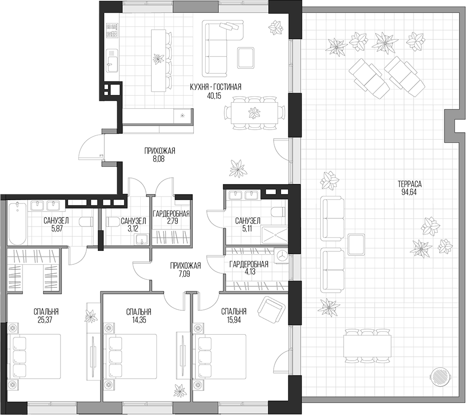 Планировка — Садовническая, 69, 4-комн., 132 м²