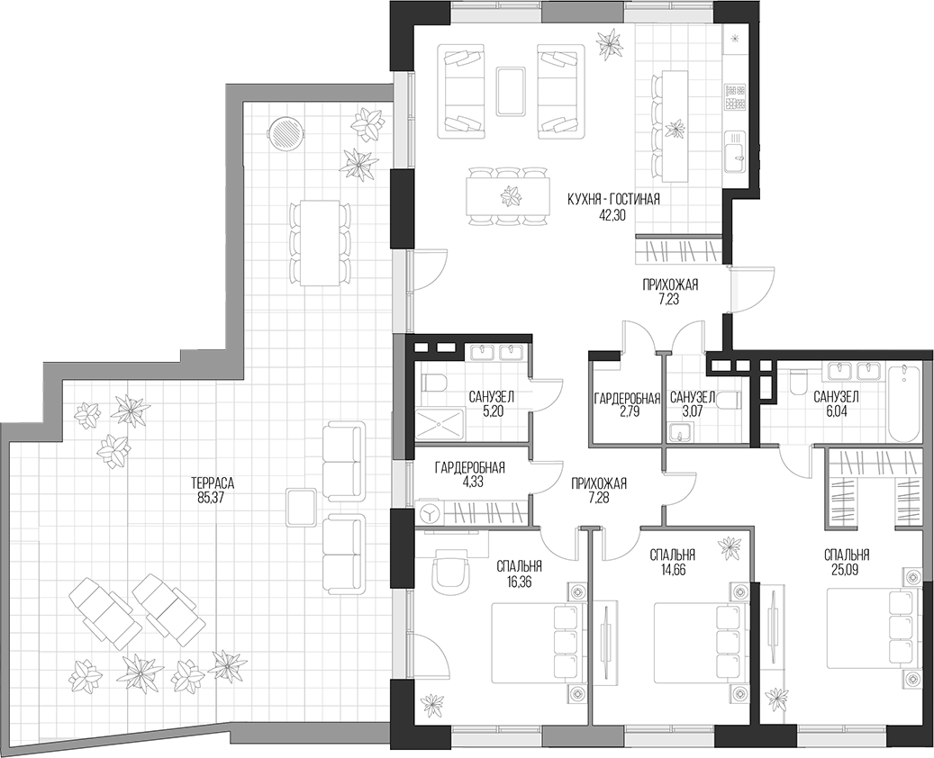Планировка — Садовническая, 69, 4-комн., 134 м²